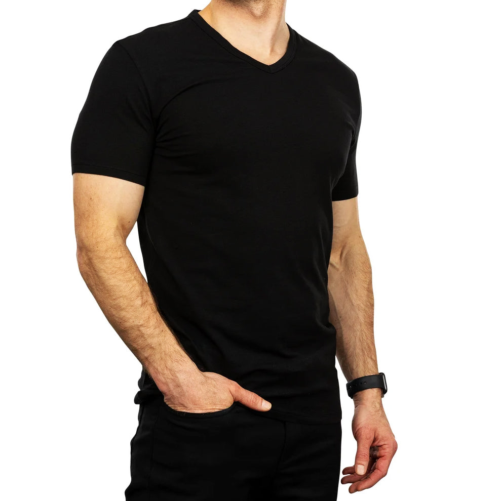 CALVIN KLEIN MEN'S V-NECK 4 T-SHIRTS PACK (BLACK)