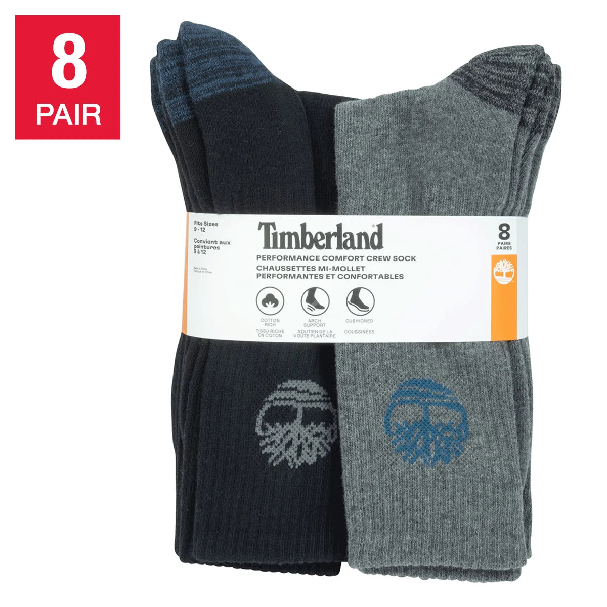 TIMBERLAND MEN'S 8 PAIR MULTI COLOR LONG CREW WORK SOCKS