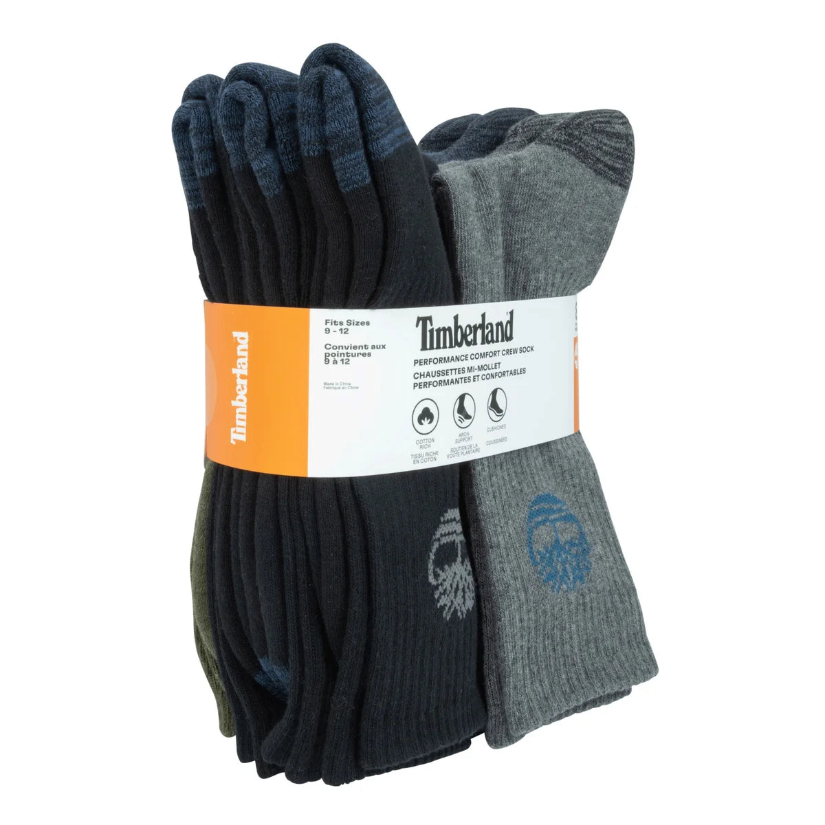 TIMBERLAND MEN'S 8 PAIR MULTI COLOR LONG CREW WORK SOCKS