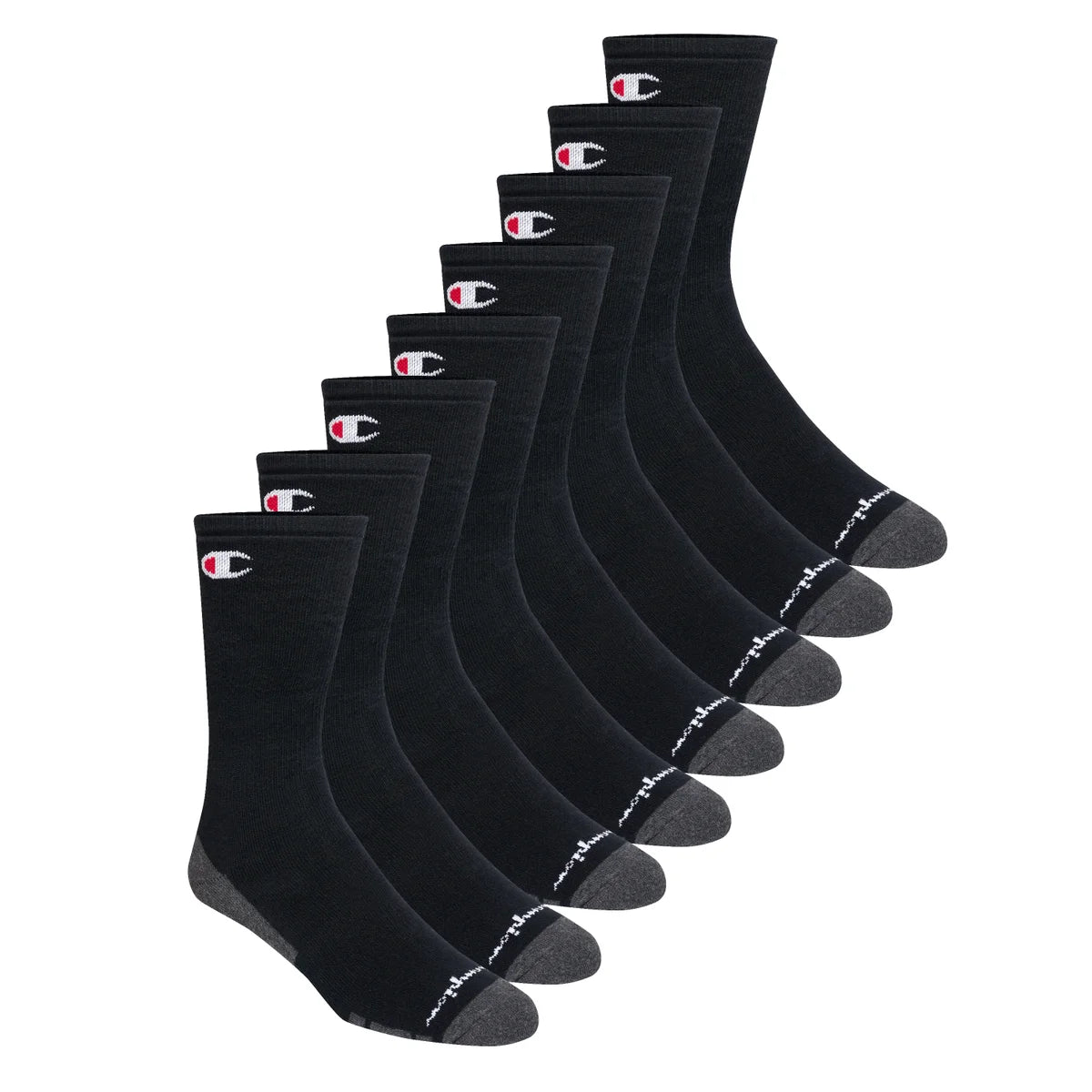 CHAMPION MEN'S 8 PAIR BLACK LONG CREW SOCKS