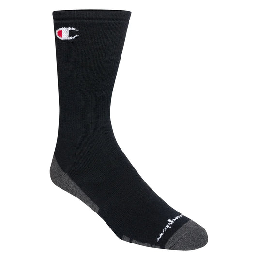 CHAMPION MEN'S 8 PAIR BLACK LONG CREW SOCKS
