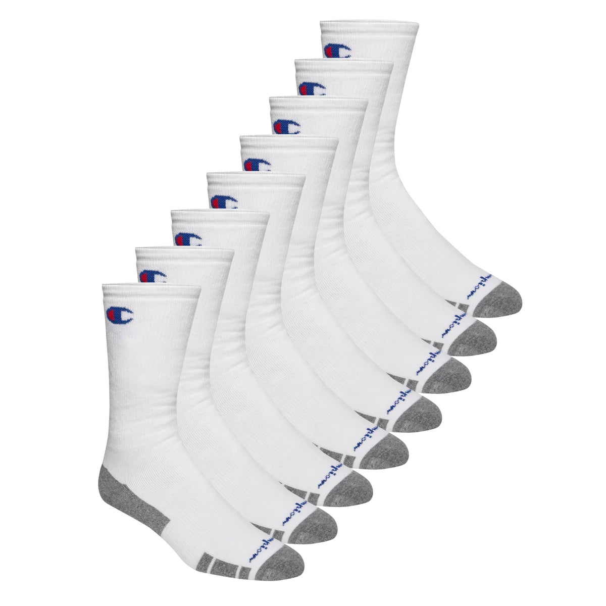 CHAMPION MEN'S 8 PAIR WHITE LONG CREW SOCKS