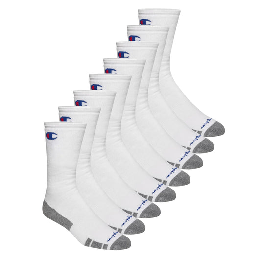 CHAMPION MEN'S 8 PAIR WHITE LONG CREW SOCKS