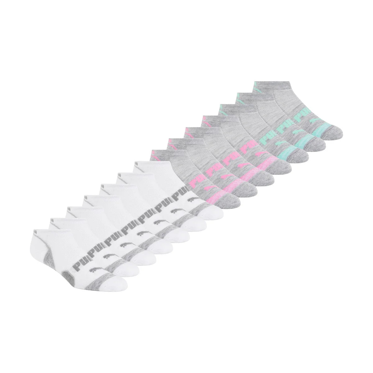 PUMA WOMEN'S REPREVE ATHLETIC 14-PAIRS LOW CUT GREY/WHITE SOCKS