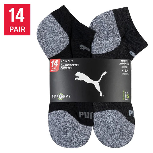 PUMA MEN'S REPREVE ATHLETIC 14-PAIRS BLACK/GREY LOW CUT SOCKS