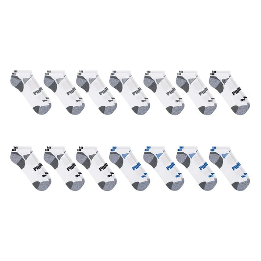 PUMA MEN'S REPREVE ATHLETIC 14-PAIRS WHITE/GREY LOW CUT SOCKS