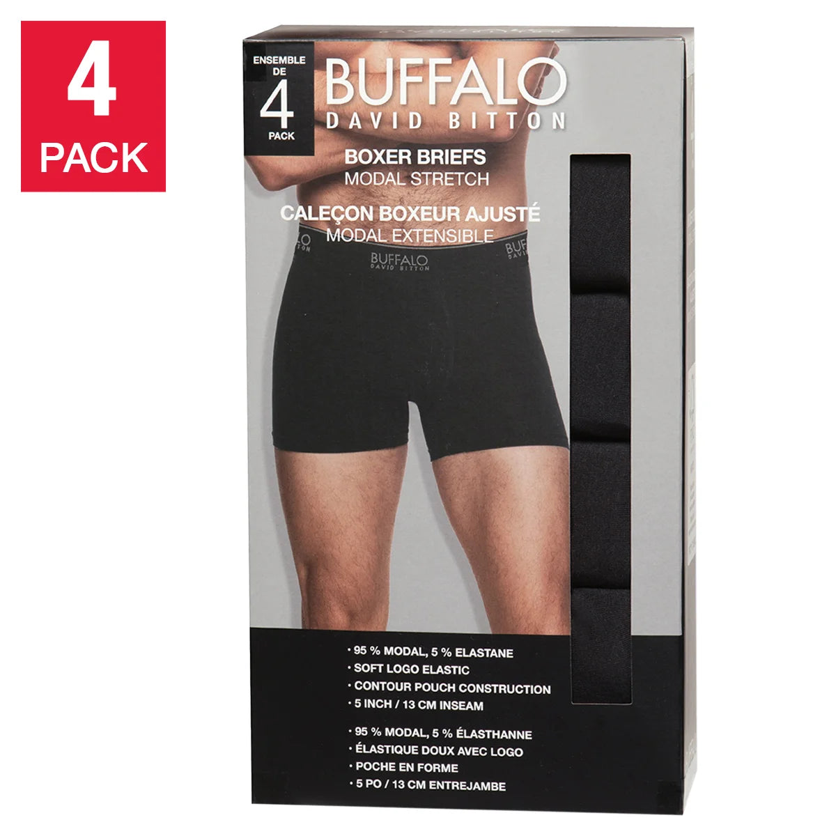 BUFFALO MEN'S 4 PACK BOXER BRIEFS (BLACK)