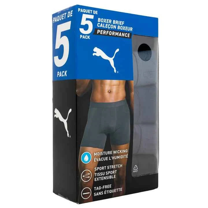 PUMA MEN'S 5-PACK ACTIVE PERFORMANCE BOXER BRIEFS