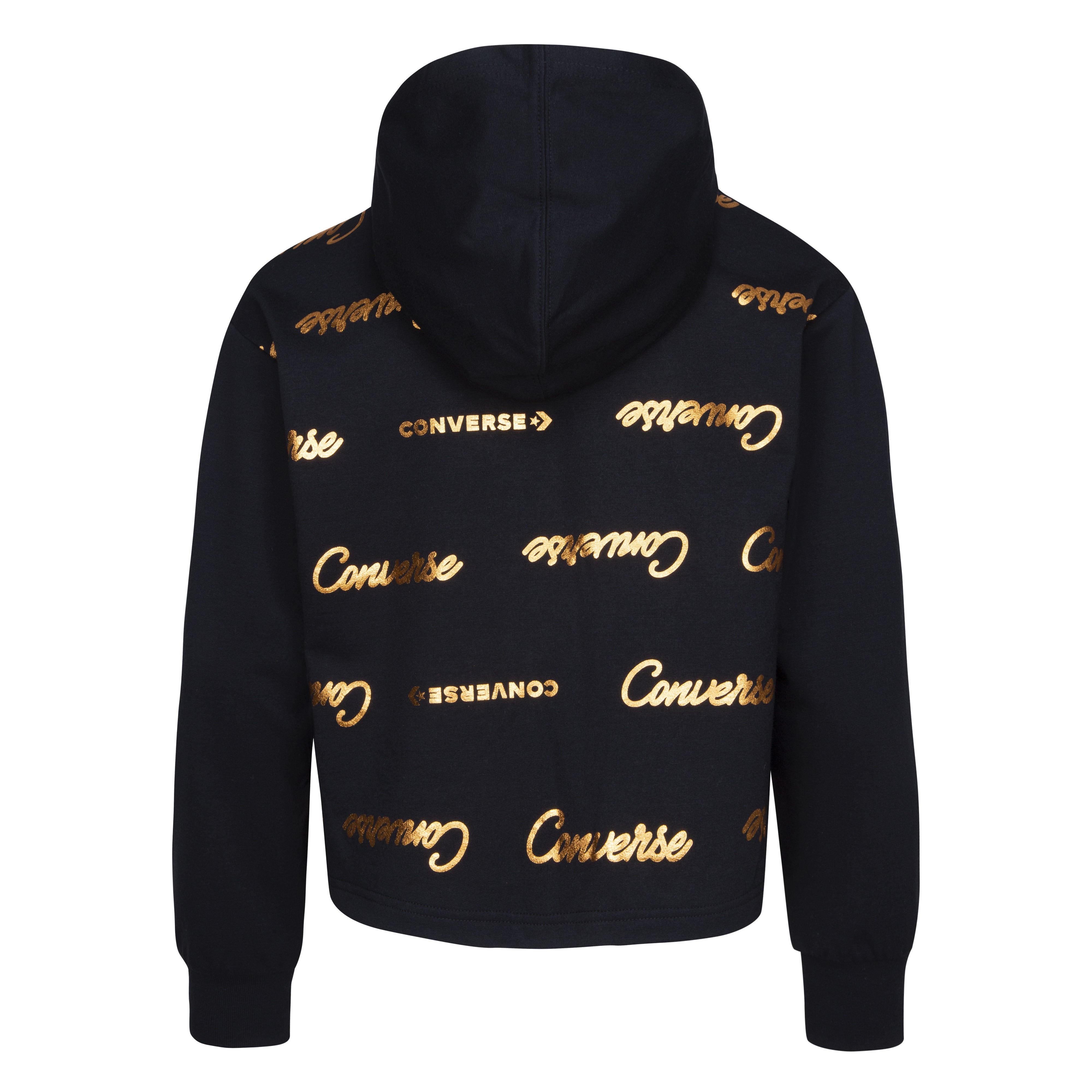 CONVERSE YOUTH GIRLS' SHINY WOODMARK BLACK GRAPHIC LIGHT HOODIE (SIZES YOUTH S-XL)
