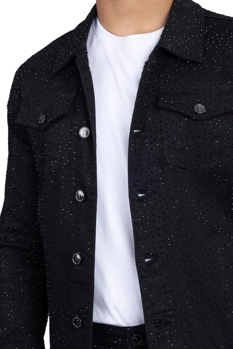 BARABAS MEN'S DOLOROSA RHINESTONE BLACK DENIM JACKET