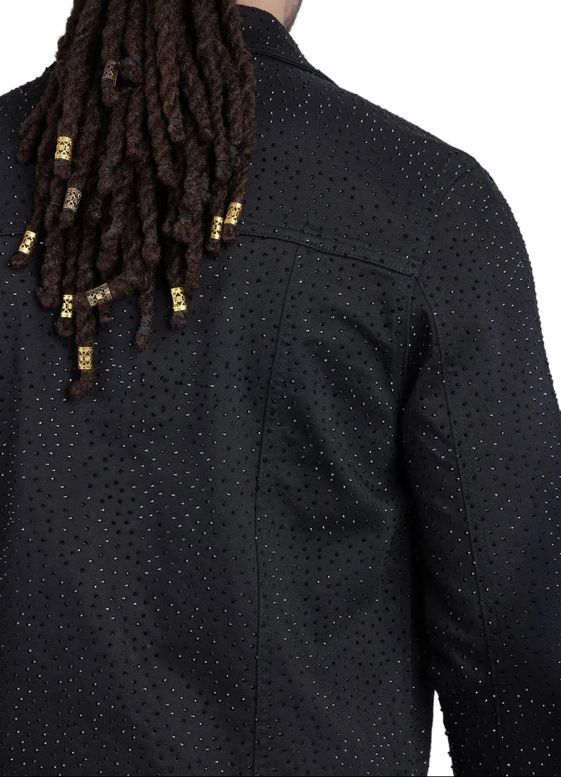 BARABAS MEN'S DOLOROSA RHINESTONE BLACK DENIM JACKET