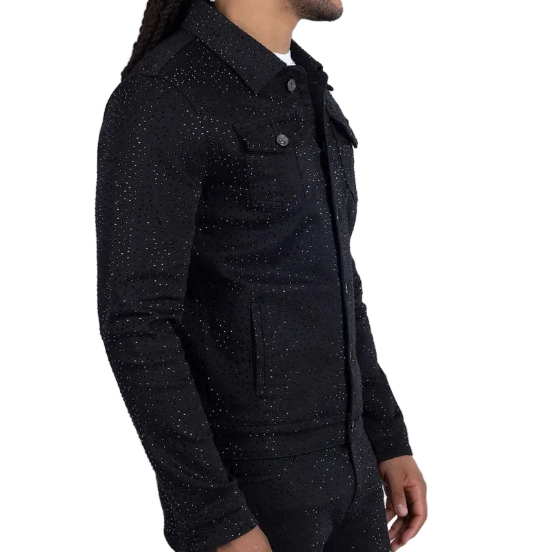 BARABAS MEN'S DOLOROSA RHINESTONE BLACK DENIM JACKET