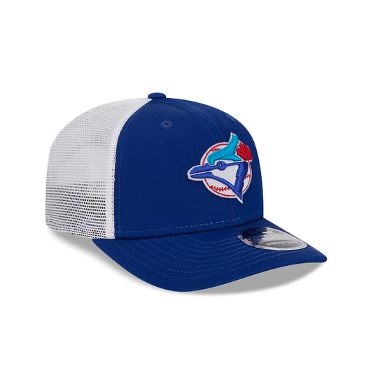 MEN'S NEW ERA MLB TORONTO BLUE JAYS 9SEVENTY STRETCH-SNAP TRUCKER ROYAL BLUE & WHITE SNAPBACK HAT