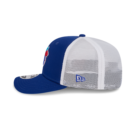 MEN'S NEW ERA MLB TORONTO BLUE JAYS 9SEVENTY STRETCH-SNAP TRUCKER ROYAL BLUE & WHITE SNAPBACK HAT