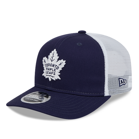 MEN'S NEW ERA NHL TORONTO MAPLE LEAFS 9SEVENTY STRETCH-SNAP TRUCKER NAVY BLUE & WHITE SNAPBACK HAT