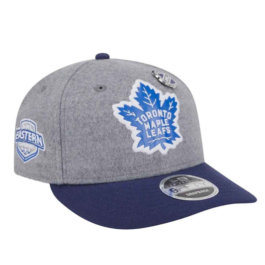 MEN'S NEW ERA NHL EASTERN CONFERENCE TORONTO MAPLE LEAFS 9FIFTY LOW PROFILE HEATHER GREY & NAVY BLUE 2 TONE SNAPBACK HAT
