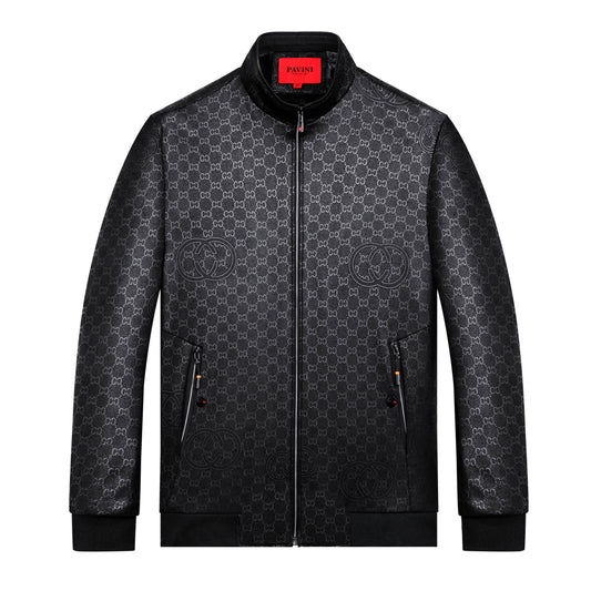 PAVINI MEN'S OUTERWEAR PU ZIPPER JACKET (BLACK)