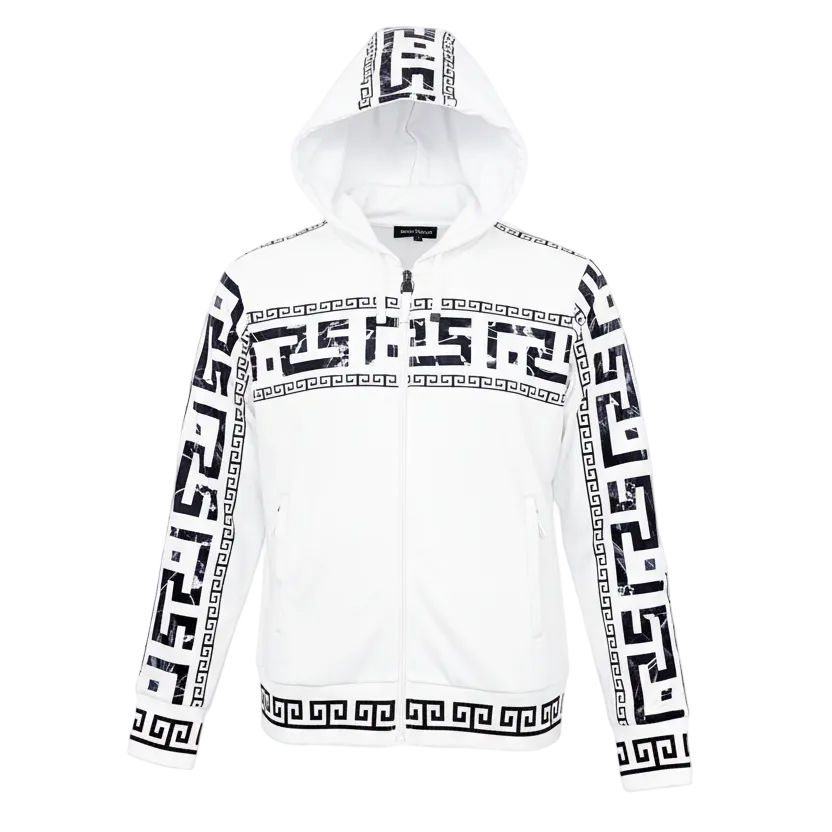 MEN'S EMBROIDERED ZIPPER HOODIE (WHITE)