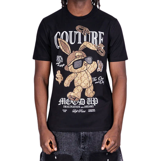 LEFT POINT MEN'S RHINESTONE DESIGN HARE IN BREAKING T-SHIRT (BLACK)