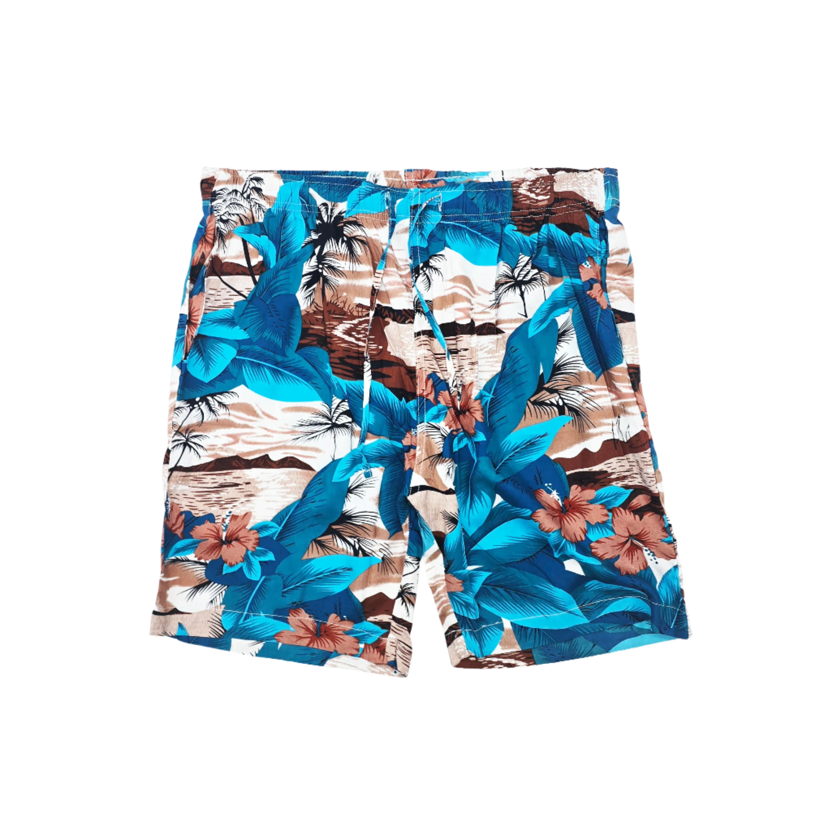 MEN'S COLOR CRAZE 2-PIECE BUTTON UP SHORT SLEEVES SHIRT & SHORTS SET (BLUE/BROWN)