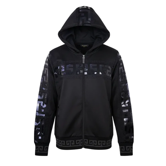 MEN'S EMBROIDERED ZIPPER HOODIE (BLACK)