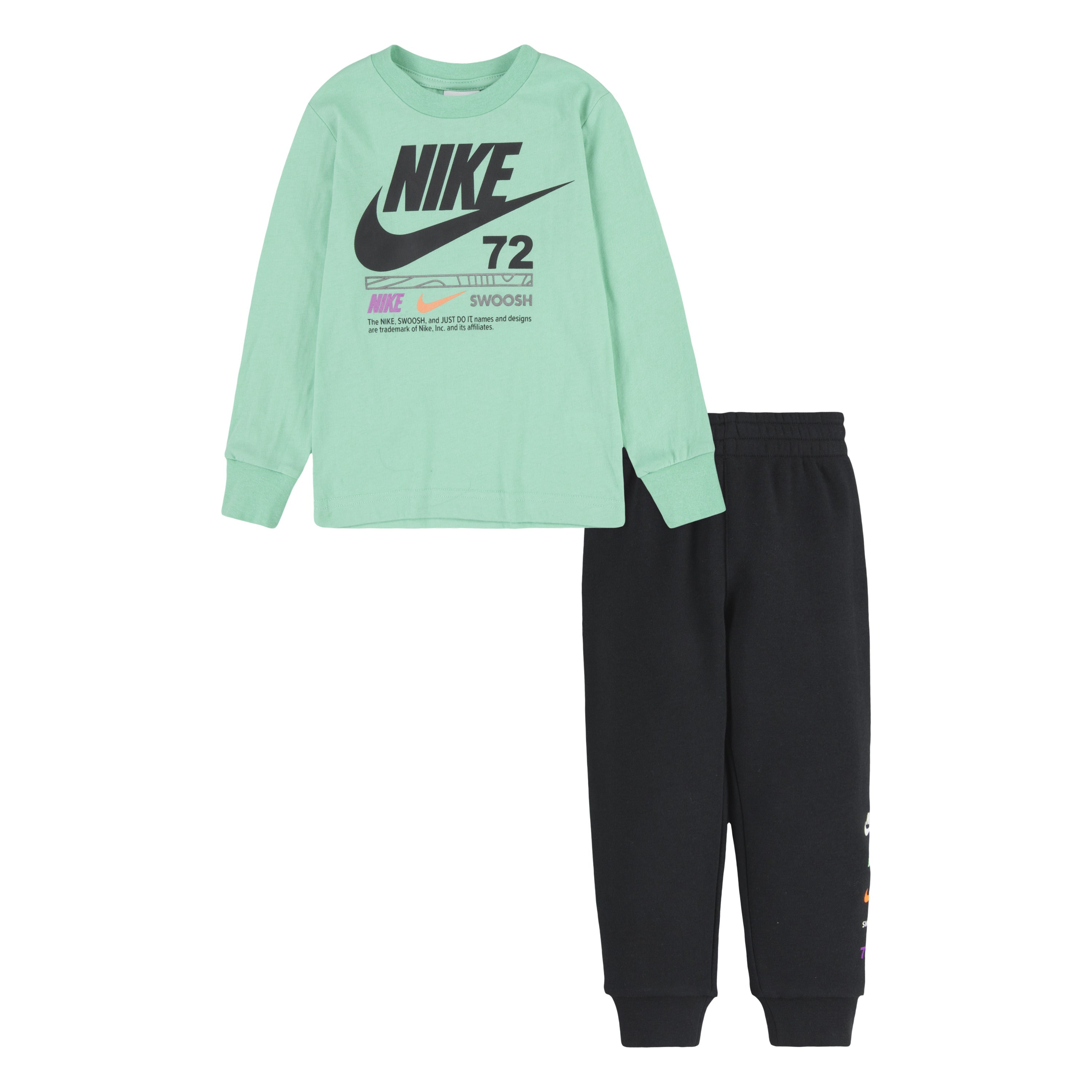 NIKE TODDLER ILLUMINATE LONG SLEEVE T-SHIRT & PANT SET (MINT GREEN/BLACK SIZE 2T-4T)