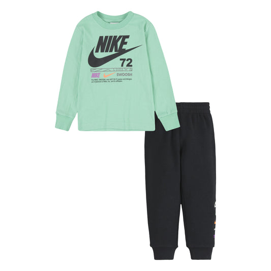 NIKE TODDLER ILLUMINATE LONG SLEEVE T-SHIRT & PANT SET (MINT GREEN/BLACK SIZE 2T-4T)