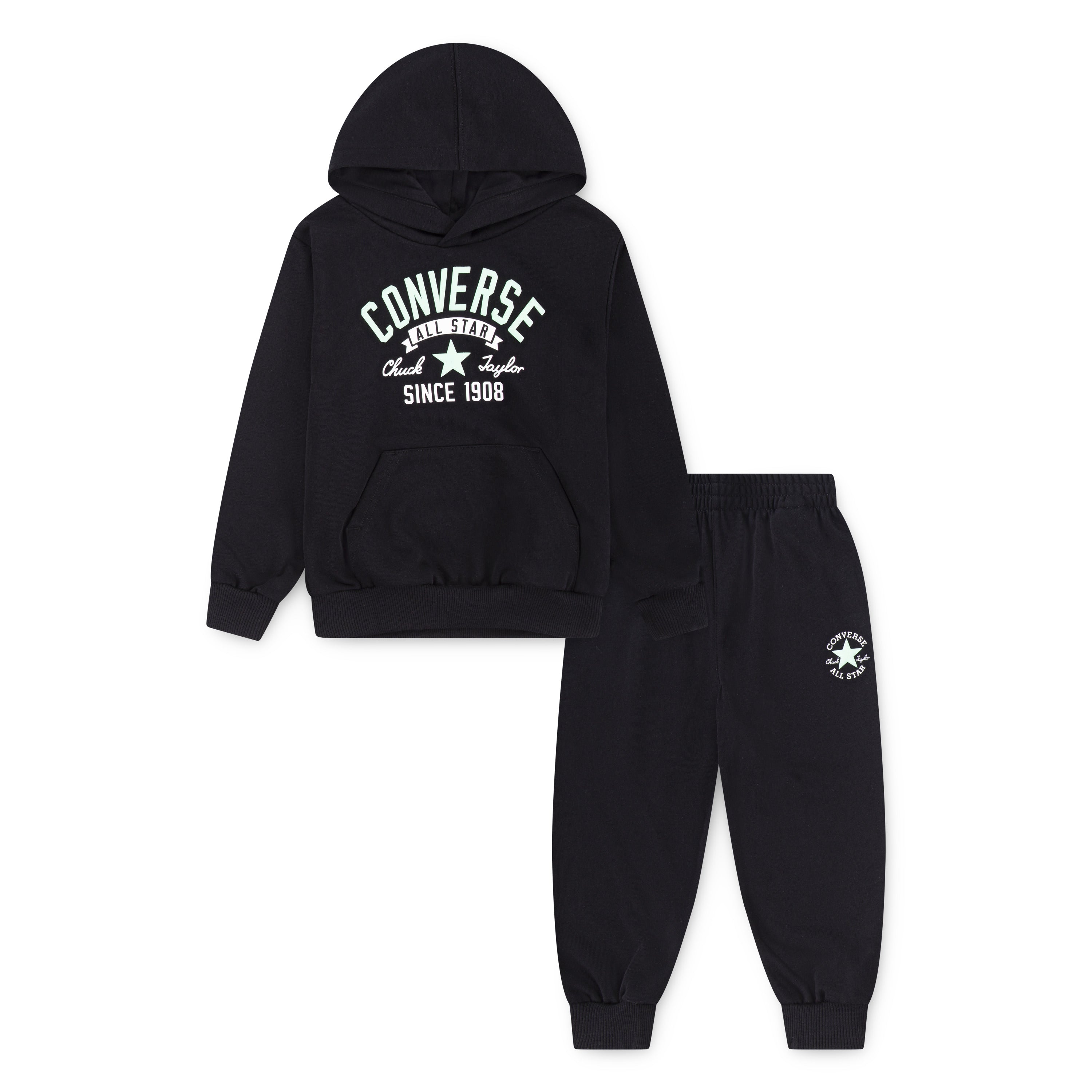 CONVERSE TODDLER KIDS RETRO REMIX FT PO HOODIE AND JOGGER BLACK 2-PIECE SET (SIZES 2T-4T)