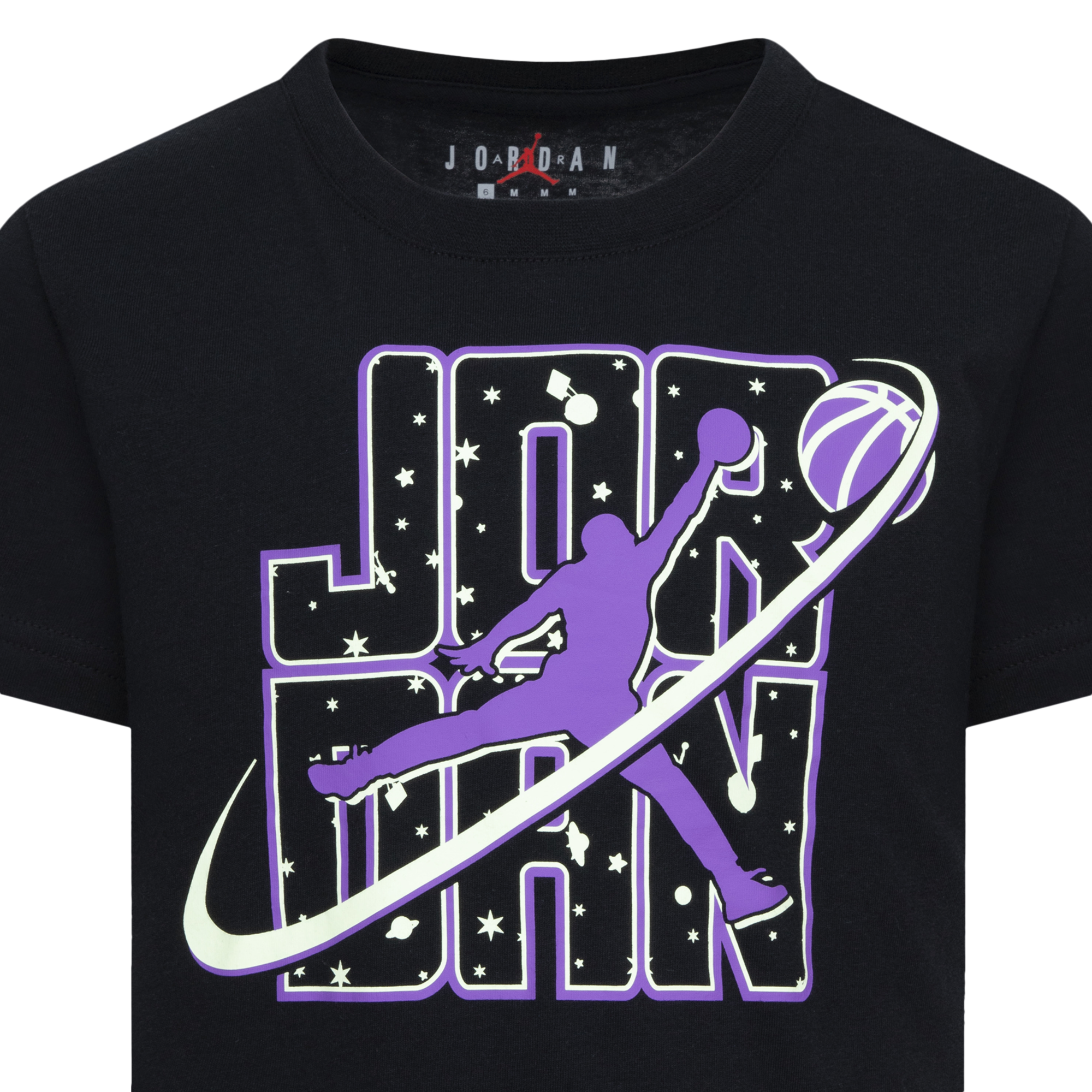 JORDAN KIDS FLIGHT GALAXY GLOW SHORT SLEEVE T-SHIRT (BLACK SIZE 4-7Y)