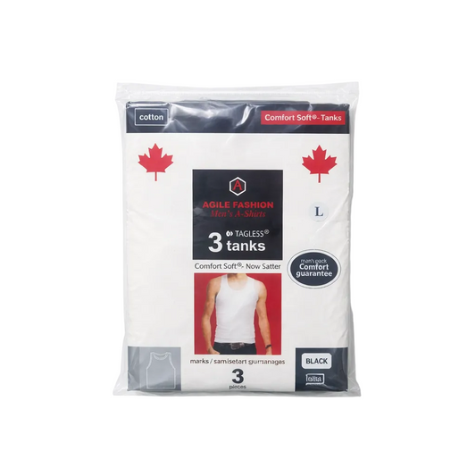 MEN'S BASICS 3-PIECE MARINA TANK TOPS VALUE PACK (BLACK)