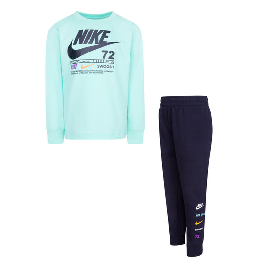 NIKE KIDS ILLUMINATE LONG SLEEVE T-SHIRT & PANT SET (MINT GREEN/BLACK SIZE 4-7Y)