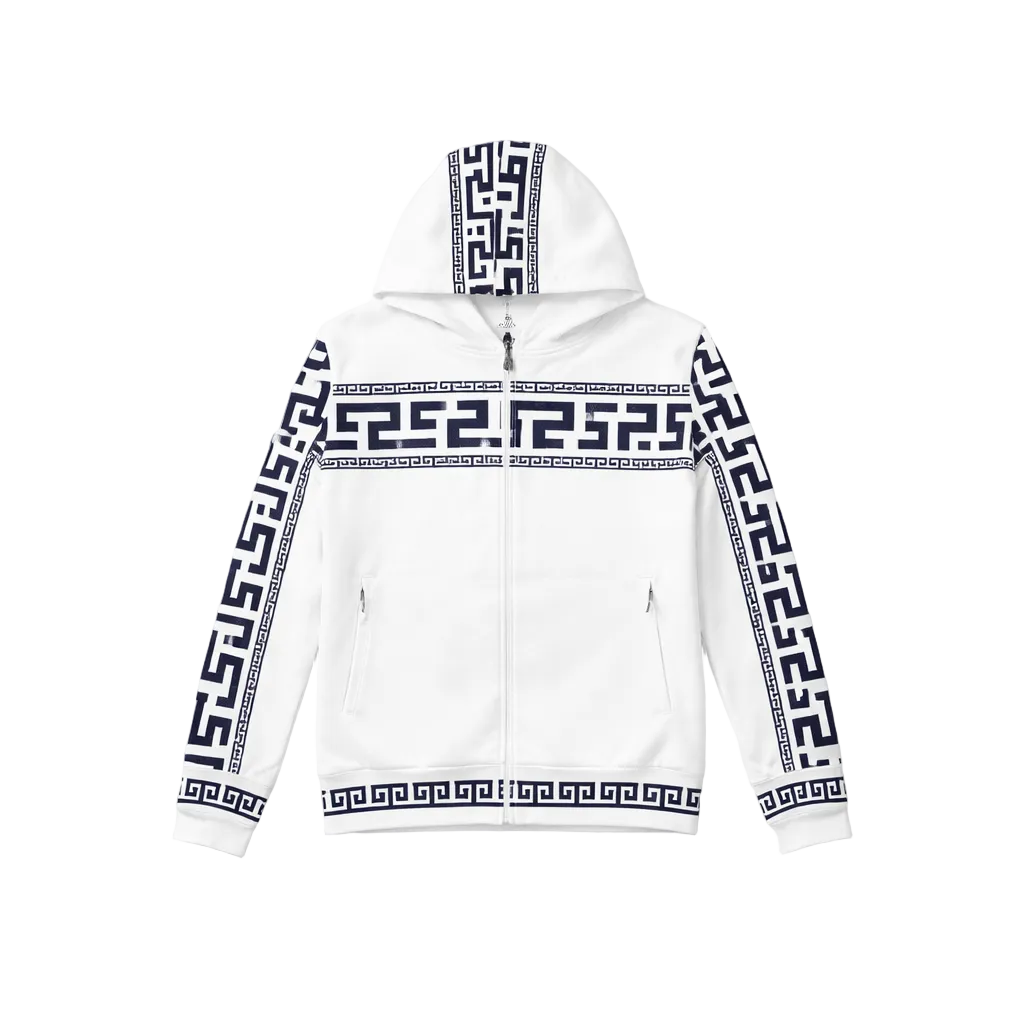 MEN'S EMBROIDERED ZIPPER HOODIE (WHITE)