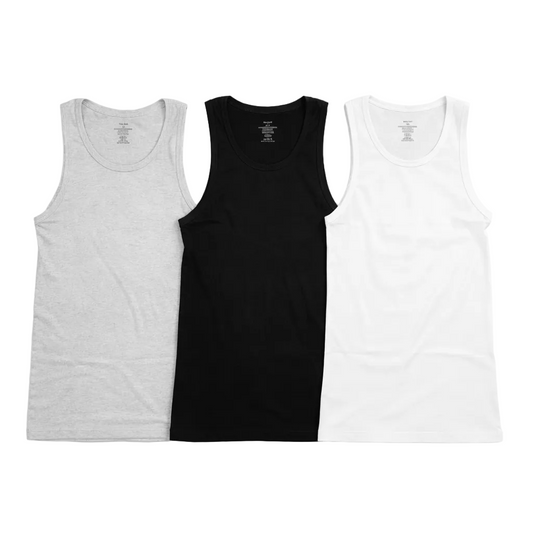 MEN'S BASICS 3-PIECE MARINA TANK TOPS 3 COLORS VALUE PACK (BLACK/WHITE/GREY)