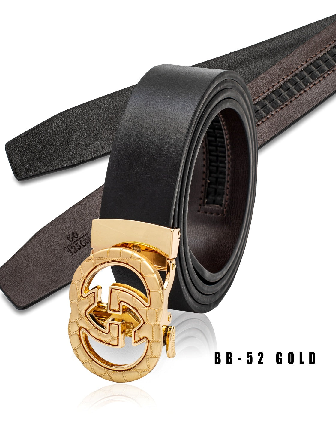 VIP COLLECTION MEN'S LEATHER DESIGNER BELT (GOLD/BLACK BB-52)
