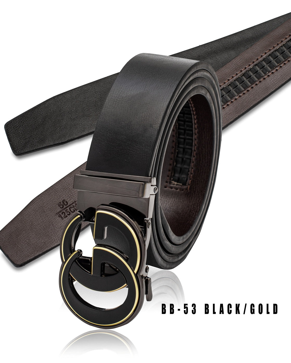 VIP COLLECTION MEN'S LEATHER DESIGNER BELT (BLACK/GOLD BB-53)