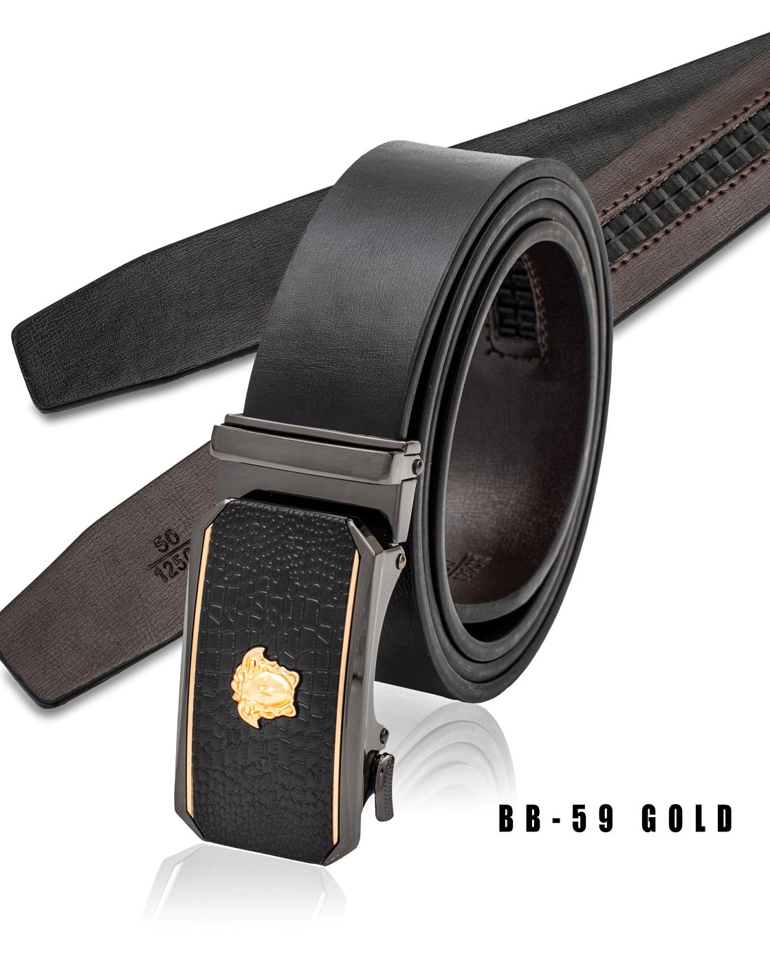 VIP COLLECTION MEN'S LEATHER DESIGNER BELT (BLACK/GOLD BB-59)