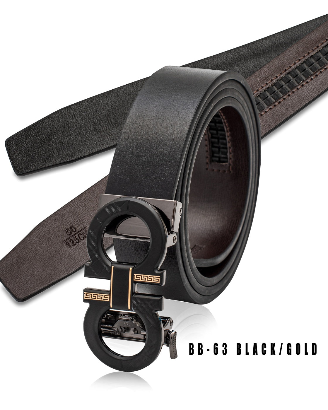 VIP COLLECTION MEN'S LEATHER DESIGNER BELT (BLACK/GOLD BB-63)