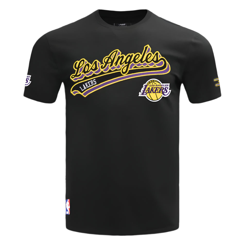 PRO STANDARD NBA LOS ANGELES LAKERS SCRIPT TAIL MEN'S BLACK/YELLOW T-SHIRT