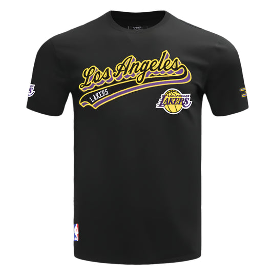 PRO STANDARD NBA LOS ANGELES LAKERS SCRIPT TAIL MEN'S BLACK/YELLOW T-SHIRT