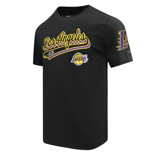 PRO STANDARD NBA LOS ANGELES LAKERS SCRIPT TAIL MEN'S BLACK/YELLOW T-SHIRT