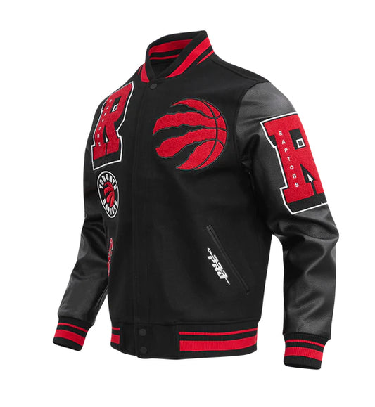 PRO STANDARD MEN'S NBA TORONTO RAPTORS MASHUP RIB WOOL BLACK/RED VARSITY JACKET