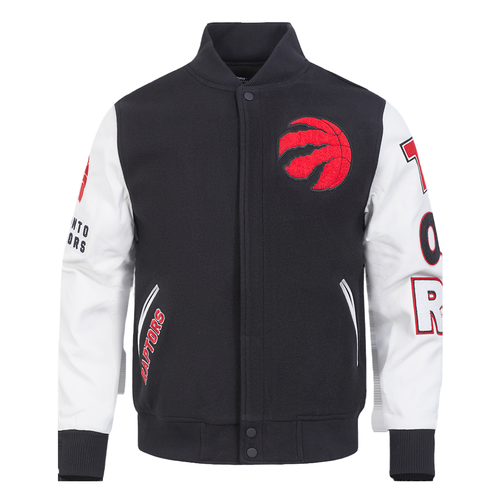 PRO STANDARD MEN'S NBA TORONTO RAPTORS BLACK/WHITE CLASSIC VARSITY JACKET