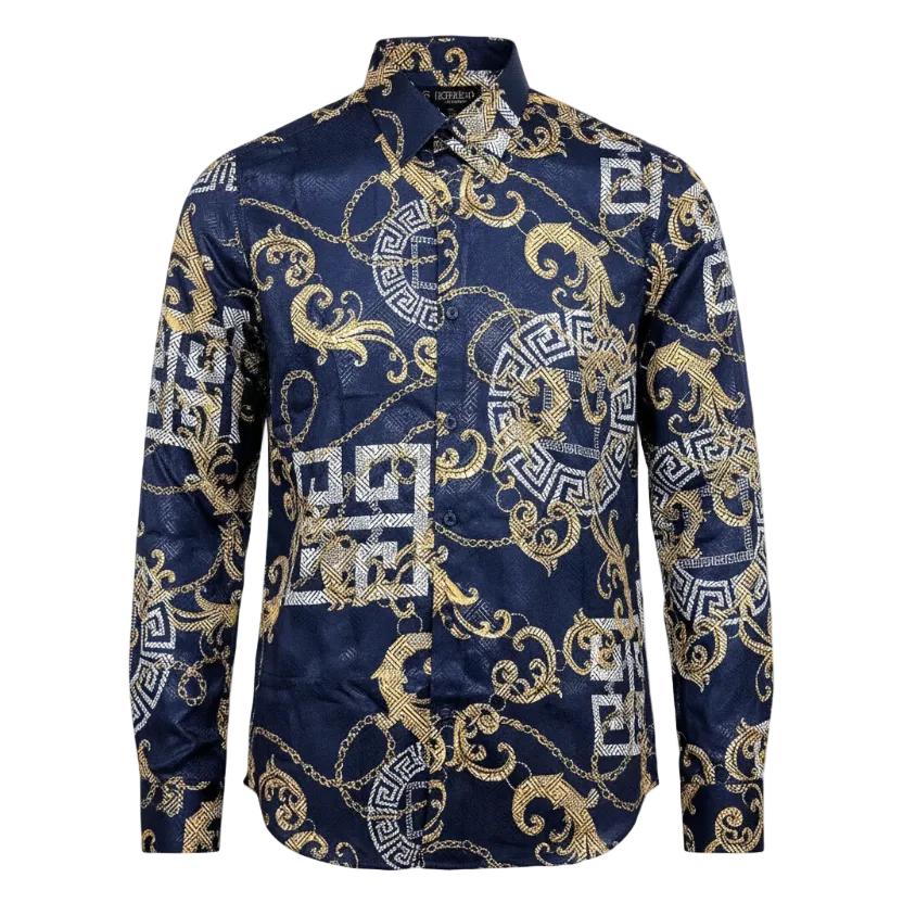 MODERNO MEN'S FANCY LONG SLEEVE SHIRTS (NAVY)