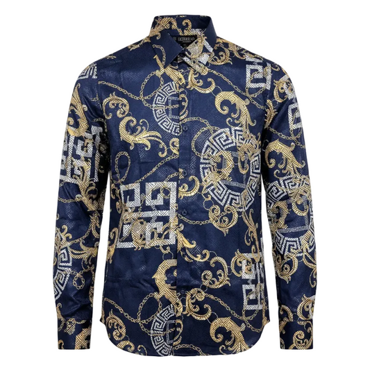 MODERNO MEN'S FANCY LONG SLEEVE SHIRTS (NAVY)