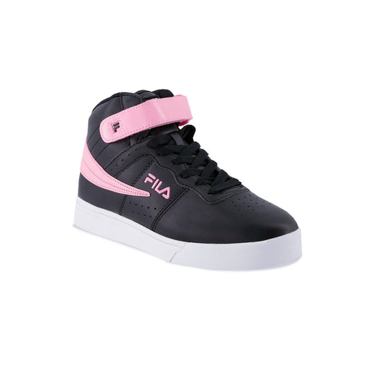 KIDS FILA VULC 13 PATENT FLAG HIGH TOP SHOES (BLACK/PINK)