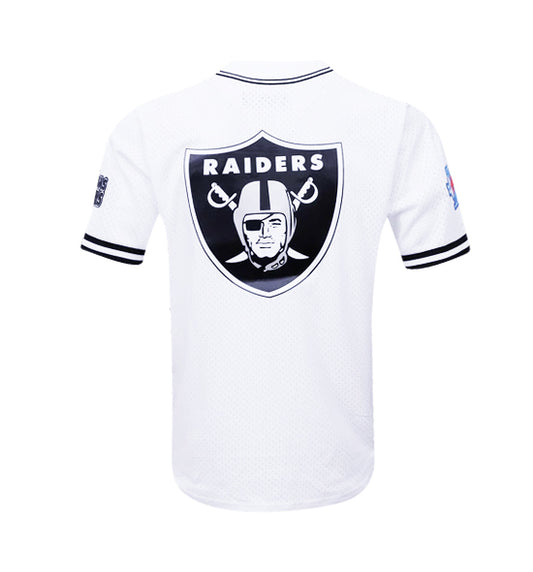 PRO STANDARD NFL LAS VEGAS RAIDERS LOGO MEN'S MESH BUTTON UP WHITE JERSEY