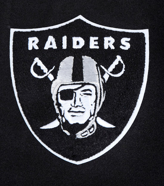 PRO STANDARD MEN'S NFL LAS VEGAS RAIDERS SCRIPT TAIL RIB WOOL BLACK/GREY VARSITY JACKET