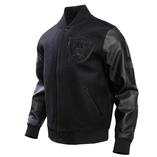 PRO STANDARD MEN'S NFL LAS VEGAS RAIDERS ALL BLACK VARSITY JACKET