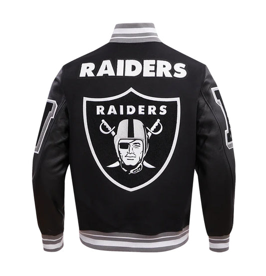 PRO STANDARD MEN'S NFL LAS VEGAS RAIDERS MASHUP RIB WOOL BLACK/GREY VARSITY JACKET