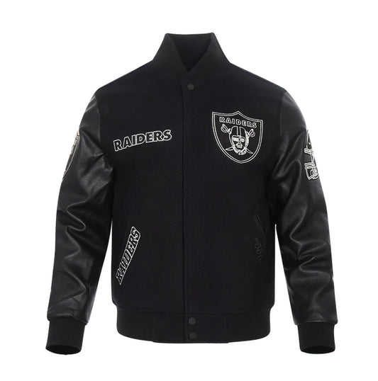 PRO STANDARD MEN'S NFL LAS VEGAS RAIDERS SCRIPT TAIL RIB WOOL BLACK VARSITY JACKET